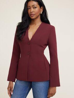 Dynamite Burgundy Two-Button V-Neck Blazer